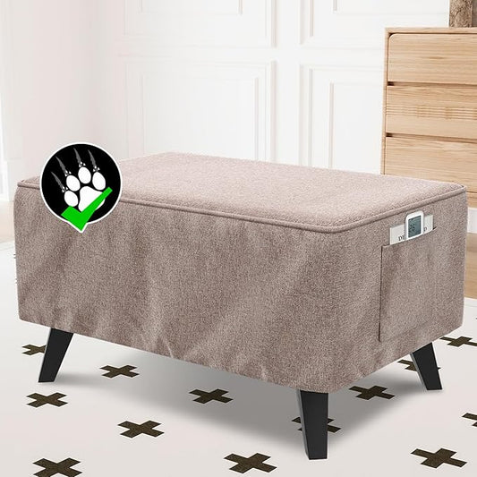 H.VERSAILTEX Ottoman Covers Slipcover Rectangle Fit Length 49"-50" Footrest Thick Linen Look 1 Piece Folding Storage Covers Ottoman Slipcovers Removable Footrest Covers Elastic Bottom - Heather Taupe