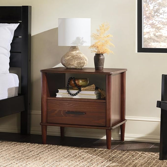 Walker Edison Modern 1-Drawer Nightstand, 20 Inch, Walnut 20-Inch