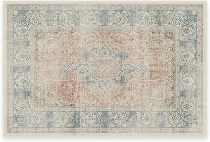RUGGABLE Washable Vintage Area Rug – Sarrah Coral 2x3, Stain-Resistant, Non-Slip – Small Machine Washable Rugs for Living Room, Bedroom, Hallway, Entryway & Bathroom–with Standard Pad