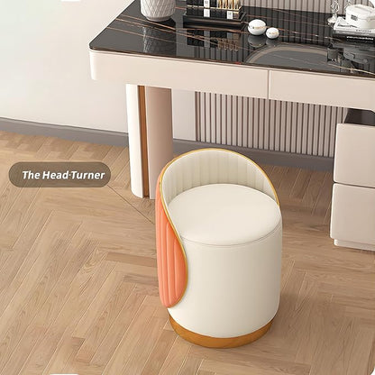 Swivel Round Vanity Stool - with Back Modern Comfy Vanity Chair/upholstered Ottoman Living Room Bedroom Makeup Chair,Orange