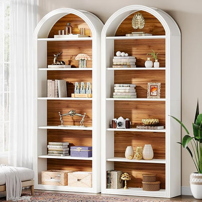 Tribesigns 77.16" Tall Arched Bookshelf, 6-Tier White Arched Bookcase with Storage Shelves for Living Room, Bedroom, Set of 2 (White, 6-Tier)