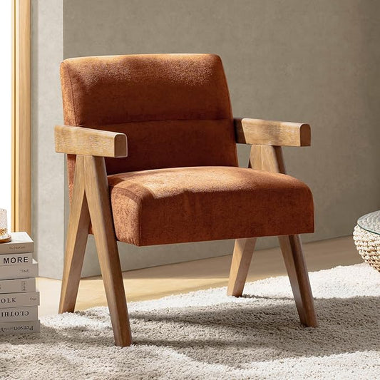 HULALA HOME Modern Accent Chair, Upholstered Arm Chair with Solid Wood Frame, Comfortable Padded Seat and Back, for Living Room, Bedroom, Rust