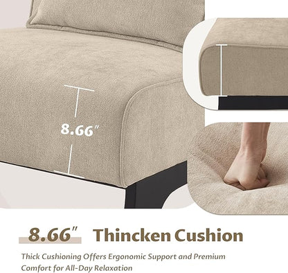 Armless Set of 2 Accent Chair,Modern Comfy Upholstered Living Room Chairs with Wooden Legs& Pillows,Lounge Sofa Side Chair for Bedroom Farmhouse Reading (Brown, 2 PCS)