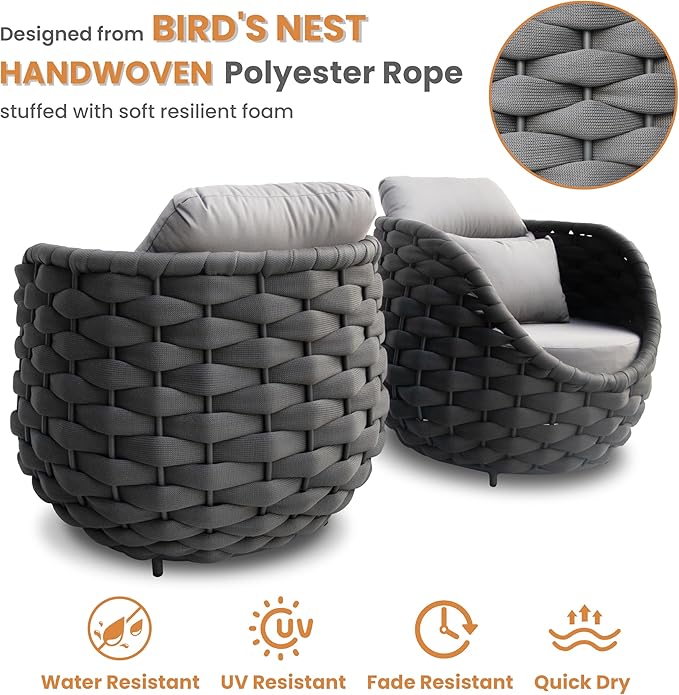 Metal Outdoor Conversation Sets: 6-Piece Aluminum Patio Furniture Set - Woven Rope Porch Sofa Set w/Coffee Table Cushions - Assembled Modern Lounge Couch for Deck Garden Yard Pool Hotel Resort