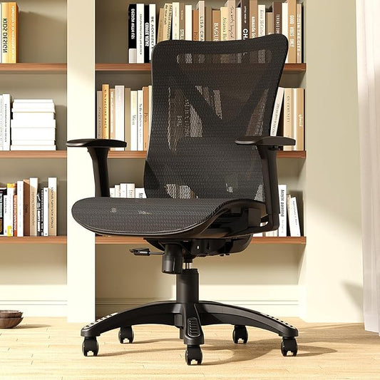 Ergonomic Office Chair, Mesh Computer Desk Chairs with Adjustable Lumbar Support, 3D Armrests, Tilt Function, Comfy Wide Seat, Swivel Executive Work Task Chair for Company and Home