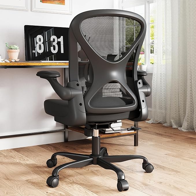 ZZH Ergonomic Office Chair Set of 4 with Adjustable Lumbar Support, Mesh Home Office Desk Chair with Wheels and Flip-up Arms, Black