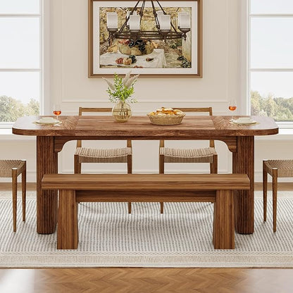 Tribesigns Wooden Dining Bench, 47-Inch Long Kitchen Bench with Sturdy Frame for Dining Room, Entryway, Living Room, Hallway, Easy Assembly (Brown)