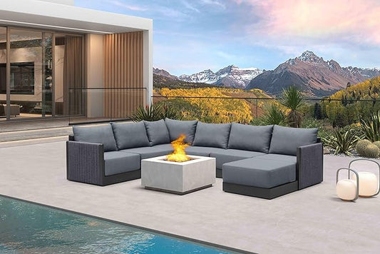 PURPLE LEAF 7 Pieces Patio Conversation Sets with Ottoman All Weather Outdoor Couch Sectional Set with Cushion Patio Conversation Set for Garden Poolside Backyard Gray