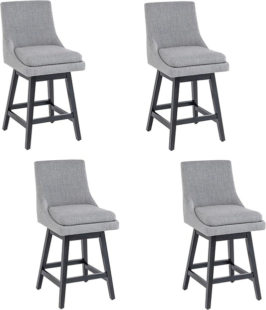 Bar Stools Set of 4, 26 Inch Upholstered Barstools with 14.2" High Back and Footrest, Swivel Counter Height Barstools for Kitchen Island Home Bar Performance Fabric Gray