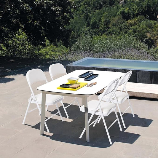 4 Pack Folding Chairs with Padded Seats, Padded Folding Chair with Steel Frame for Events Home Office, Pu Leather Folding Chair White