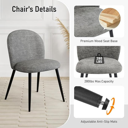 Upholstered Dining Chairs Set of 2, Modern Kitchen Side Chair with Padded Seat Comfortable Chenille Fabric Study Black Matel Legs,Desk Chair with Back for Dining Rooms, Gray