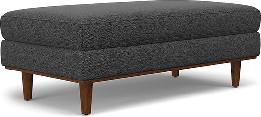 SIMPLIHOME Morrison 49-inch Wide Table Ottoman in Charcoal Grey Woven-Blend Fabric, Multifunctional Footrest, Coffee Table, or Extra Seating for Living Room, Mid-Century Modern Style