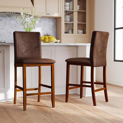 COSTWAY Counter Barstools Set of 4, 26 Inch Counter Height Stools with Upholstered Seat & Backrest, Armless High-Top Chairs with Rubberwood Legs for Kitchen Island, Dining Room, Pub