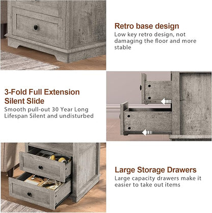 HIFYOBRO Large End Table Set of 2, 2 Drawers and Hidden Charging Station, Type-C & USB Port & Power outlets, Wooden End Table, Side Table with Storage for Living Room and Bedroom