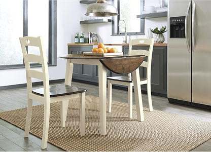 Signature Design by Ashley Woodanville Cottage 40" Round Drop Leaf Dining Table, Cream & Brown