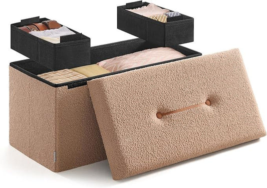 SONGMICS Storage Ottoman Bench, Storage Chest, 15 x 30 x 15 Inches, Foot Rest Stool, End of Bed Bench, Load up to 660 lb, for Living Room, Bedroom, Entryway, Camel Brown ULSF096K01
