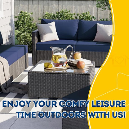 AAAAAcessories Outdoor Deep Seat Cushions, Waterproof, Fade-Resistant Patio Furniture Replacement Cushions, 25.5" x 25.5" x 5" + 25.5" x 13.5", Set of 2, Navy Blue