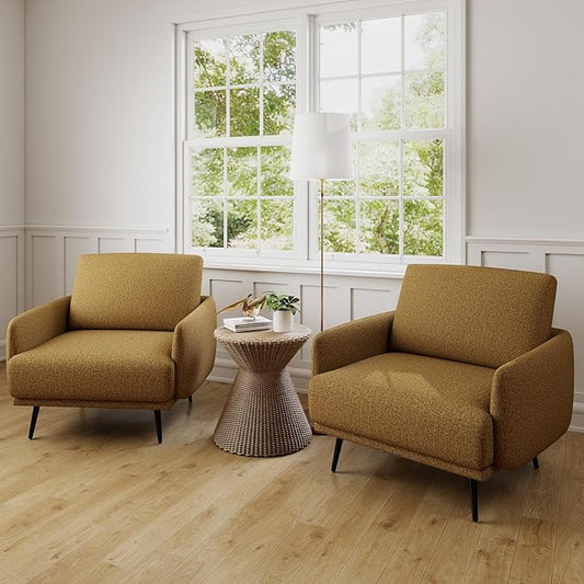 Oversized Accent Chair for Living Room Chairs Reading Arm Chair Comfy Modern Single Sofa Side Chairs with Metal Legs & Soft Cushion for Bedroom, Waiting Room (Chenille Pumpin, Set of 2)