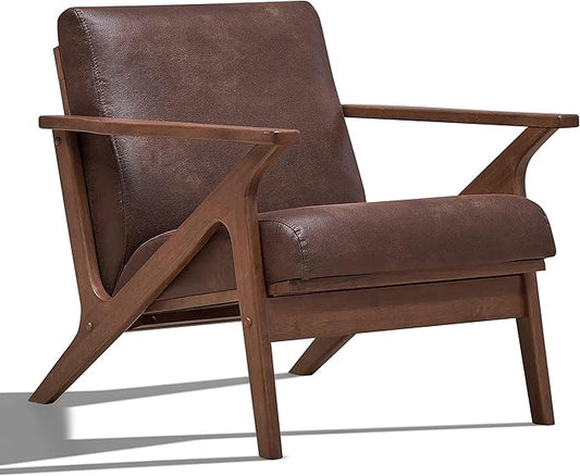 Zola Mid Century Modern Accent Chair Arm Chair: The Perfect Reading, Living Room, and Bedroom Chairs for Modern Home Furniture Use! Solid Wood Frame, Brown/Walnut