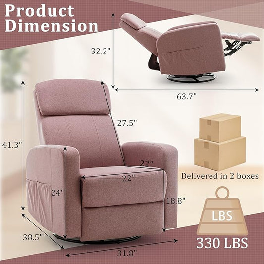 Power Swivel Recliner Chairs for Adults, Electric Glider Rocking Chair Nursery, Glider Recliner Nursery Chair with Classified Side Pocket, Nursery Rocking Chairs with USB and Type-C Ports