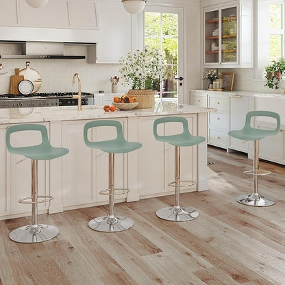 NOBPEINT Contemporary Chrome Air Lift Adjustable Swivel Bar Stool (4 Pieces, Mint Green)