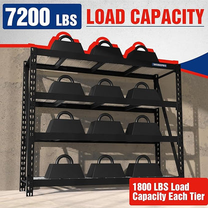 WORKPRO Garage Shelving, 68" W x 24" D x 65" H, 7200 LBS Load, Heavy Duty Metal Shelves for Storage, Industrial Storage Rack for Warehouse Kitchen Shop Basement, Black, Pack of 1