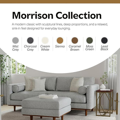 SIMPLIHOME Morrison Mid-Century Modern 89 inch Wide Sofa with Ottoman Set in Mist Grey Woven-Blend Fabric for the Living Room and Family Room