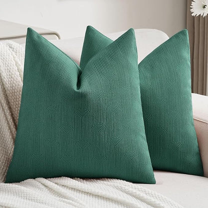 FUTEI Teal Chenille Decorative Throw Pillow Covers 24x24 Inch Set of 2,Soft Cozy Striped Geometric Patterns European Cushion Cases,Modern Home Decor for Couch Bed Living Room