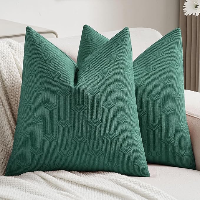 FUTEI Teal Chenille Decorative Throw Pillow Covers 20x20 Inch Set of 2,Soft Cozy Striped Geometric Patterns Cushion Cases,Modern Home Decor for Couch Bed Living Room