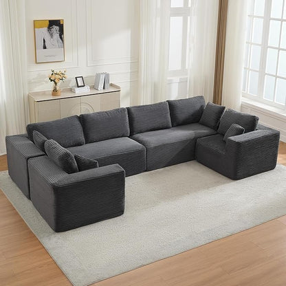 Modular Sectional Cloud Couch for Living Room,Modern Boneless Couche Set with Plush Corduroy,Comfy Floor Sofa with Memory Foam,Stupendous U Shaped Sofa,No Assembly Required,Grey