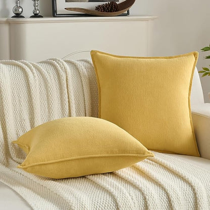 FUTEI Mustard Yellow Chenille Throw Pillow Covers 22x22 Inch Set of 2,Edges Double-Stitched Cushion Cases,Modern Home Decor for Couch Living Room