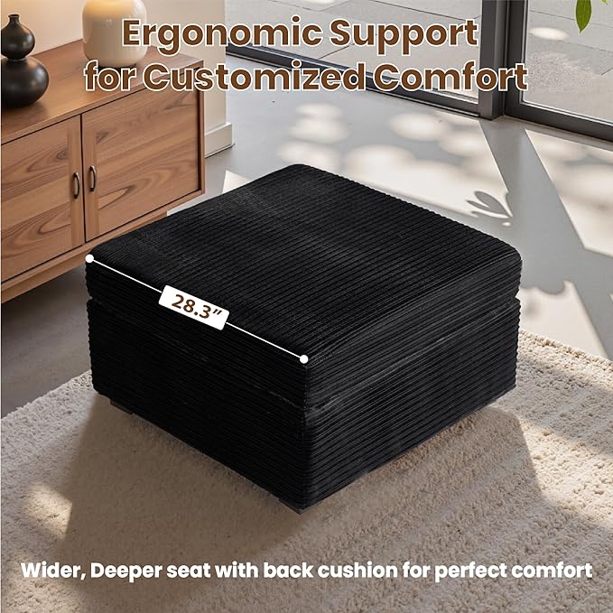 32.7'' Ottoman for Modular Sectional Sofa, Deep Seat Upholstered Footstool for Sofas Set, L/U/V Shaped Plush Corduroy Cloud Couch for Living Room Apartment, Black