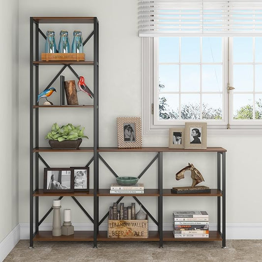 Tribesigns Modern 9 Shelves Bookshelves, Industrial Stepped Ladder Corner Etagere Bookcase, Rustic 6-Tier Display Open Shelf Storage Organizer for Living Room