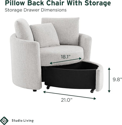 Studio Living® Beckett 48" Storage Chair, Modern Farmhouse, Pocket Coil Comfort, Easy Assembly, Chenille Fabric, Ivory