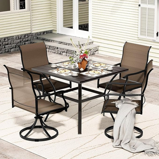 LEVELEVE 5 Piece Outdoor Patio Dining Set with 4 Swivel Dining Chairs & 1 Large Round Dining Table,Bistro Furniture Set for Lawn, Garden, Deck, Backyard and Porch