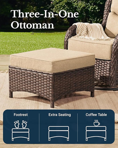 HILLGA Luxury Patio Furniture Set with 6-inch Thick Cushion, Outdoor Loveseat and High Back Swivel Rocker Patio Chairs, 6PCS Wicker Conversation Set for Deck Yard and Poolside, Beige (V2)