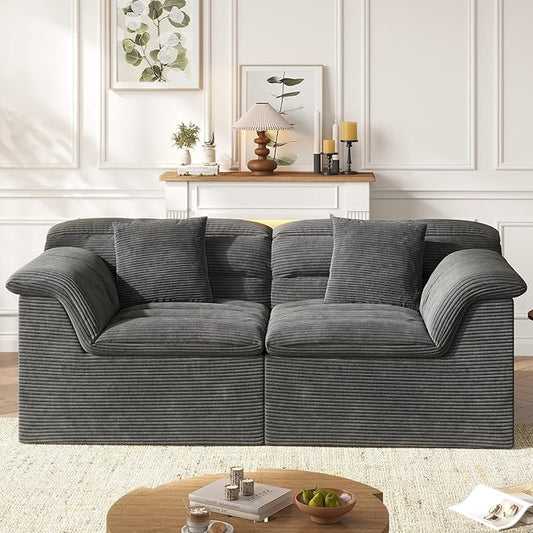 88" Sofa with Deep Seats Oversize, 3 Seater Cloud Couches, Upholstered Corduroy Couch for Living Room Bedroom, No Assembly Required, Dark Gray