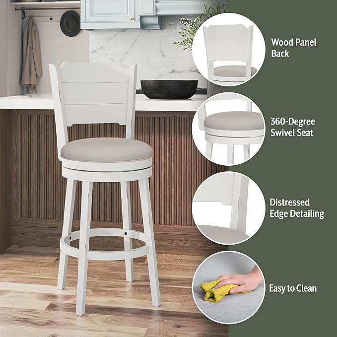 Hillsdale Clarion Wood Swivel Bar Height Stool, Sea White