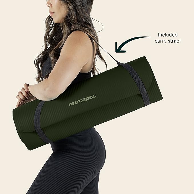 Retrospec Solana Yoga Mat 1" Thick With Nylon Strap For Men & Women - Non Slip Exercise Mat For Home Yoga, Pilates, Stretching, Floor & Fitness Workouts