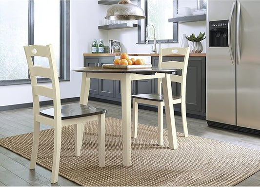 Signature Design by Ashley Woodanville Cottage 40" Round Drop Leaf Dining Table, Cream & Brown