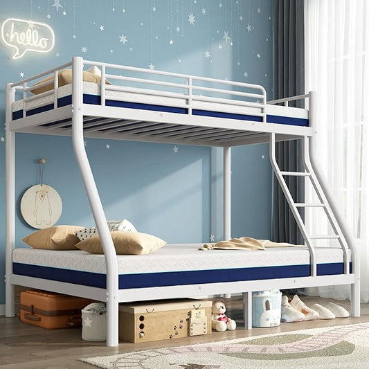 soges Twin Over Full Metal Bunk Bed Set with 6" Mattresses Included, All-in-One Bunk Bed for Adults, Heavy Duty Sturdy Bed Frame with Memory Foam Mattress, No Box Spring Needed, White