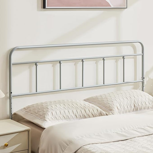 Metal King Size Headboard Only, Sturdy and Durable Iron King Headboard Adjustable Height from 34” to 44”, Victorian Vintage Bed Headboards, Farmhouse Head Board, Bed Frame Mount Grey