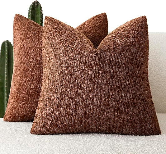 Foindtower Set of 2, Decorative Textured Boucle Throw Pillow Covers Accent Solid Pillow Cases Neutral Soft Cozy Couch Cushion Case for Chair Sofa Bedroom Living Room Home Decor 16x16 Inch Red Taupe