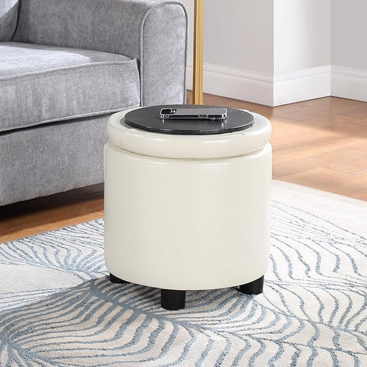 Designs4Comfort Round Accent Storage Ottoman with Reversible Tray Lid