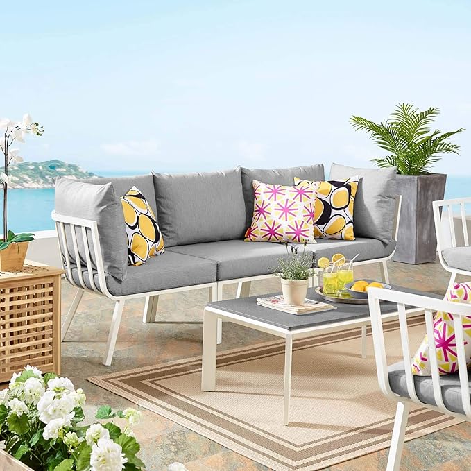 Modway Riverside Outdoor Furniture, 3-Piece Set, White Gray