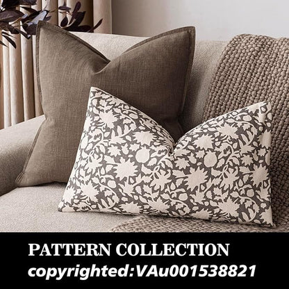 Foindtower Set of 2 Decorative Neutral Floral Throw Pillow Covers Accent Farmhouse Cushion Covers Boho Lumbar Pillowcase for Couch Sofa Bedroom Living Room Home Decor,12×20 Inch,Rustic Gray