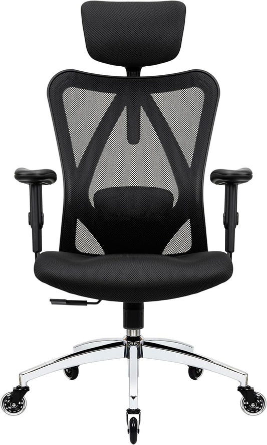 Duramont Ergonomic Office Chair - Adjustable Desk Chair with Lumbar Support and Rollerblade Wheels - High Back Chairs with Breathable Mesh - Thick Seat Cushion, Head, and Arm Rests - Reclines
