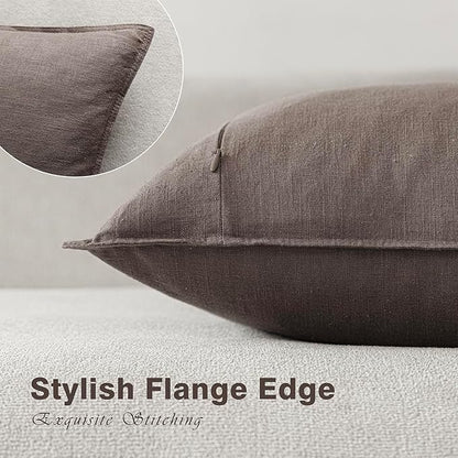 Foindtower Set of 2, Decorative Linen Soild Throw Pillow Covers Soft Accent Euro Cushion Case Farmhouse Neutral Pillowcase for Chair Couch Sofa Bedroom Living Room Home Decor 22 x 22 Inch Light coffee