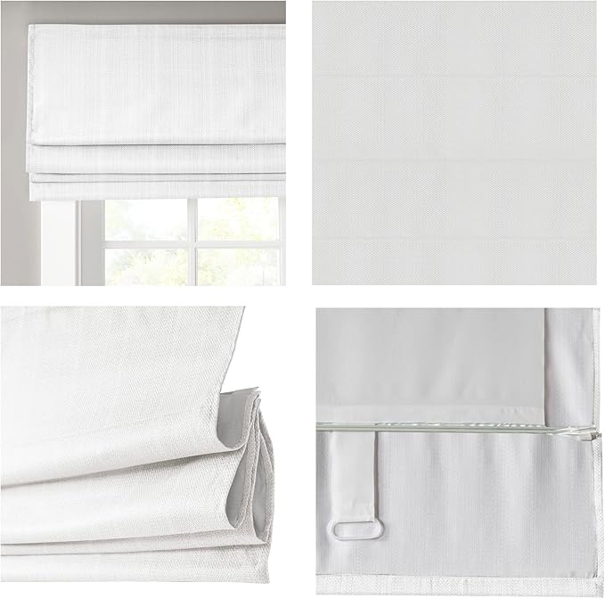 Madison Park Galen Cordless Roman Shade, 23"W x 64"H, Sheen White – Room Darkening, Thermal Insulated, Energy Efficient Window Blind with Subtle Sheen Basketweave Fabric for Privacy