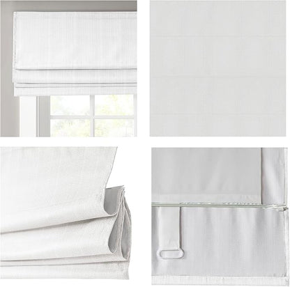 Madison Park Galen Cordless Roman Shade, 31"W x 64"H, Sheen White – Room Darkening, Thermal Insulated, Energy Efficient Window Blind with Subtle Sheen Basketweave Fabric for Privacy